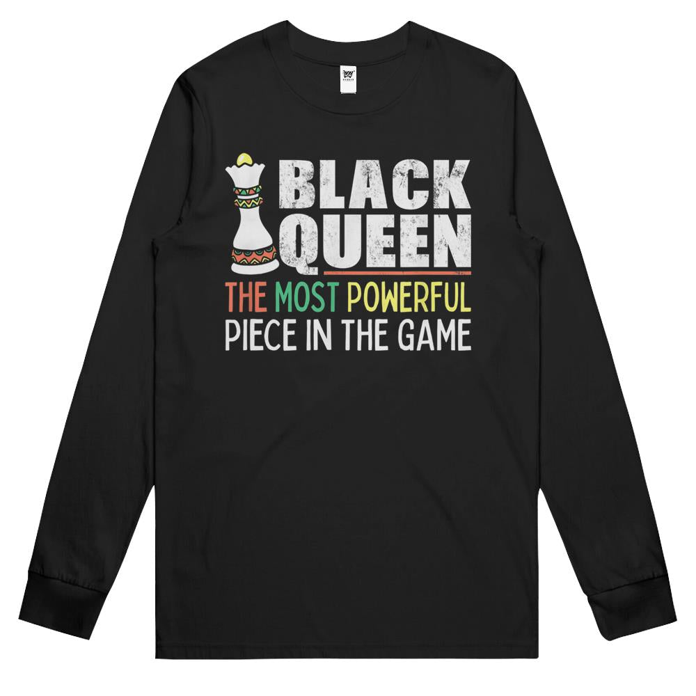 Womens Black Queen Most Powerful Chess African American Long Sleeve T Shirts