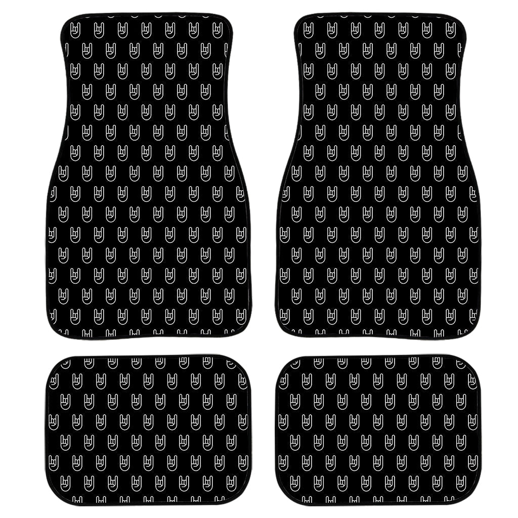 Rock And Roll Hand Symbol Pattern Print Front And Back Car Floor Mats, Front Car Mat