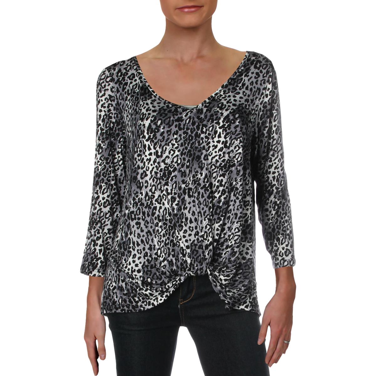 Status By Chenault Womens Animal Print Twist-Front T-Shirt