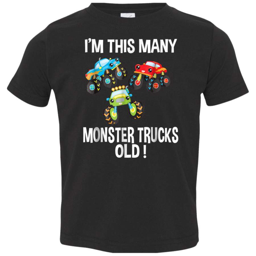 Birthday Shirt For Boys 3 Im This Many Monster Trucks Old 3321 Rabbit Skins Toddler Jersey T-Shirt