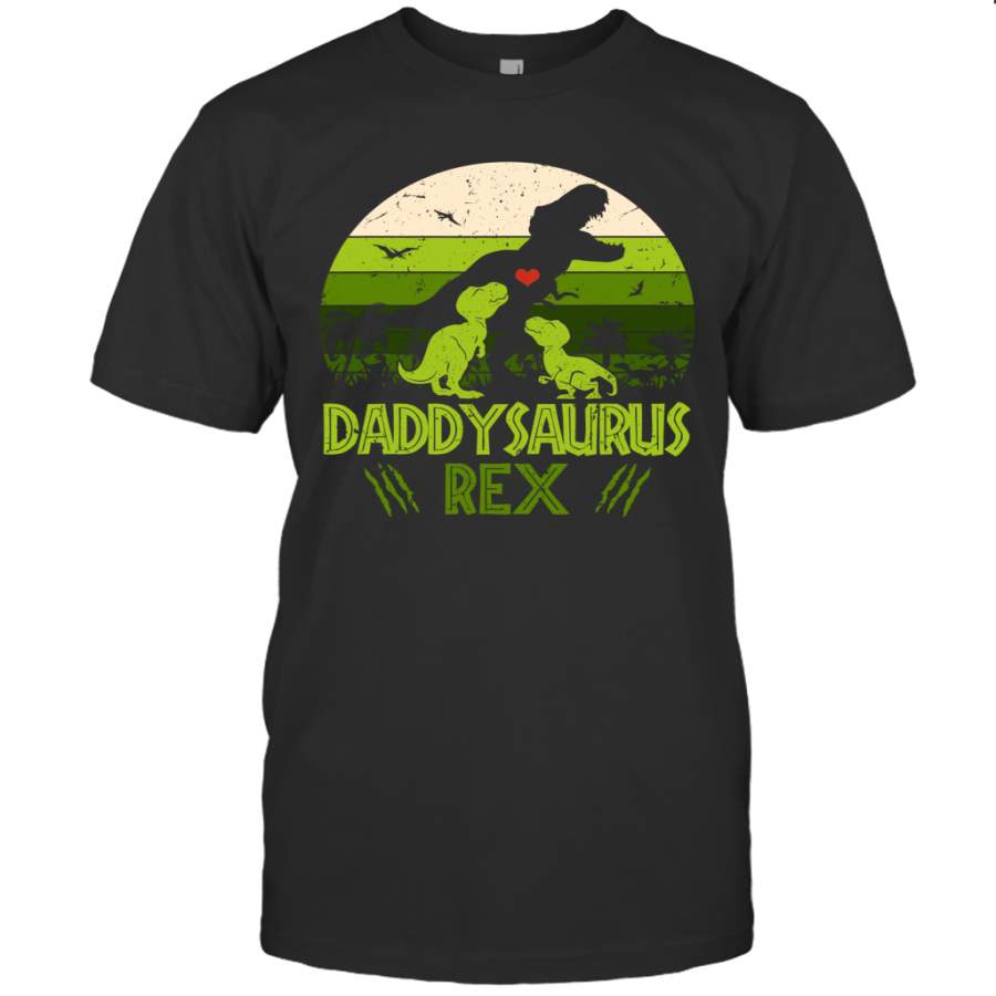 Vintage Retro 2 Kids Daddysaurus Dinosaur Lover Shirt