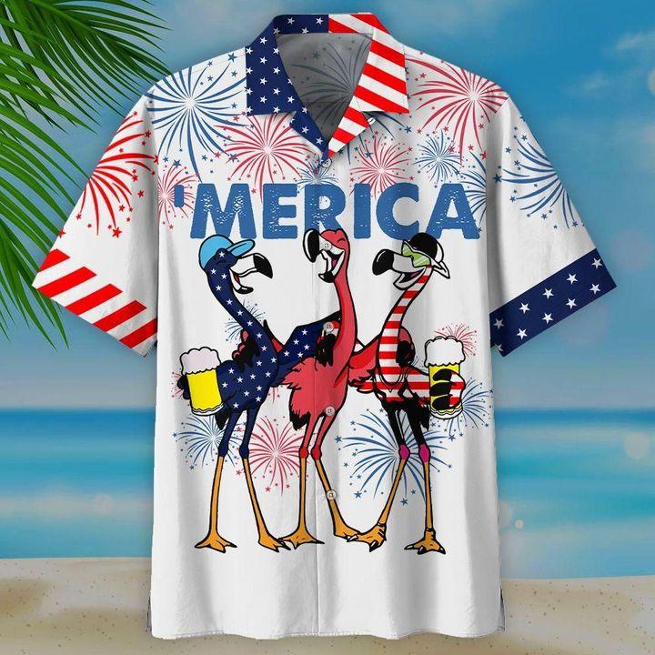 America Flamingo And Beer Hawaiian Shirt – For Men And Women