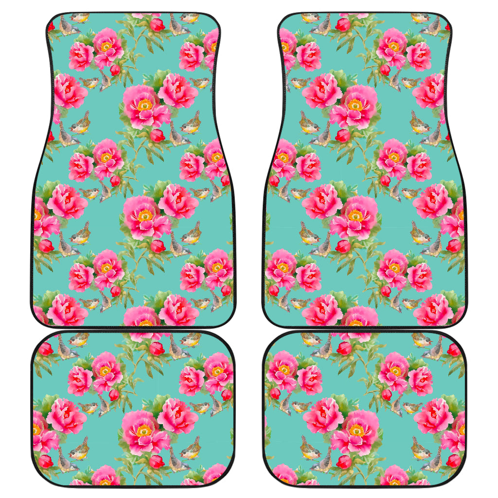 Bird Pink Floral Flower Pattern Print Front And Back Car Floor Mats, Front Car Mat