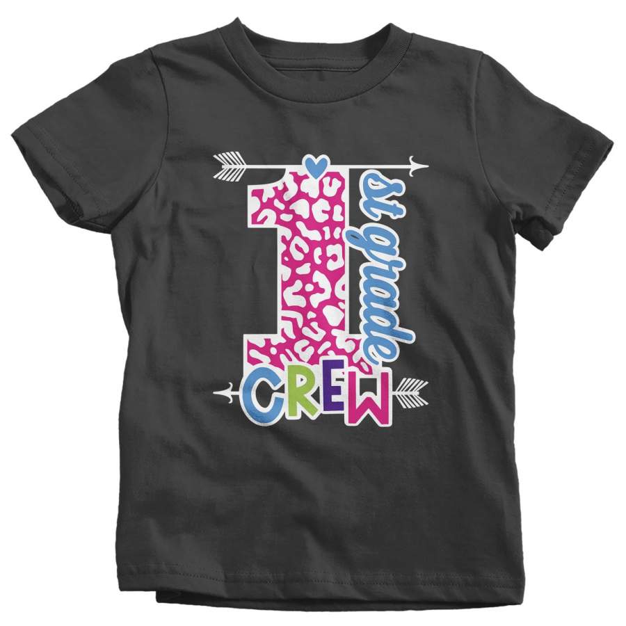 Girls First Grade T Shirt 1st Grade Crew T Shirt Cute Leopard Print Shirt 1st Grade Back To School Shirts