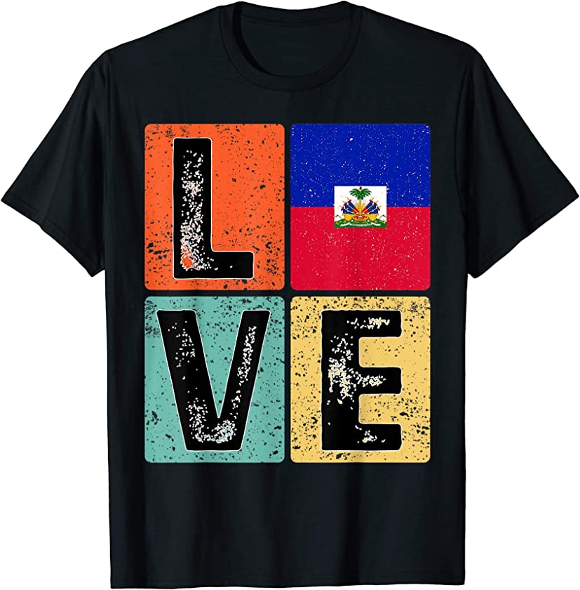 Vintage Retro I Love Haiti Flag for Haitian Pride Gift T-Shirt