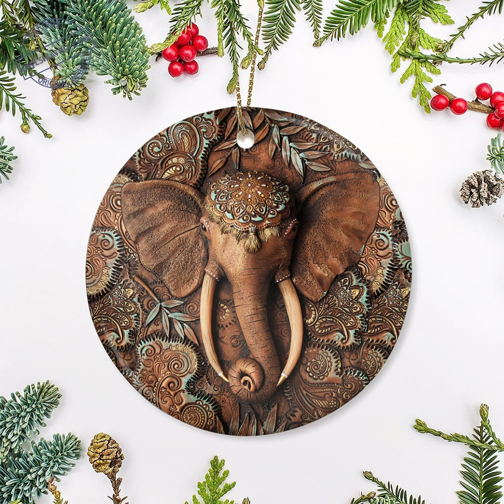 Elephant Wooden Cool Style – Circle Ornament