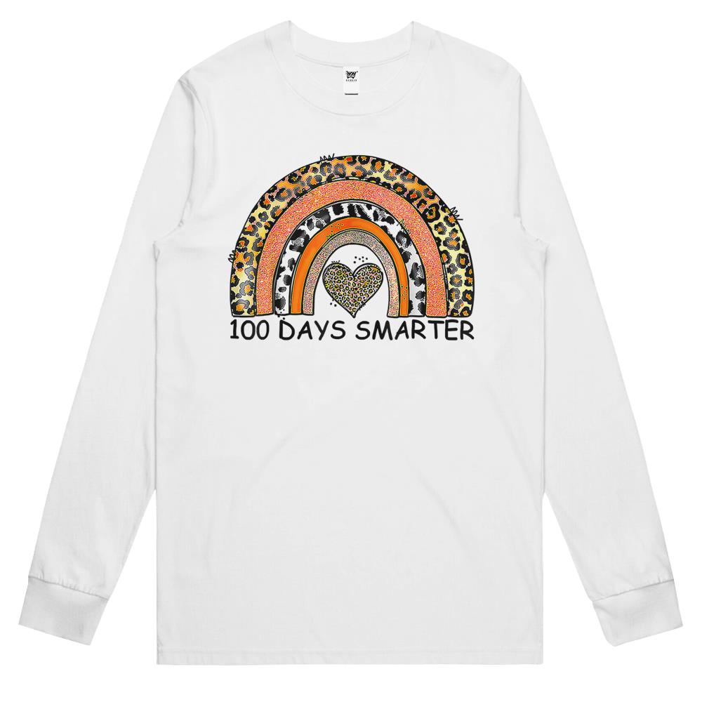 100 Days Smarter Rainbow Leopard 100Th Day Of School Teacher Long Sleeve T Shirts