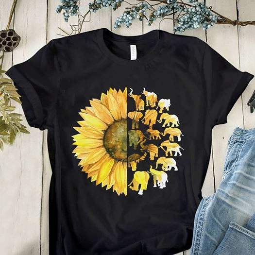 Sunflower Elephant T Shirt Hoodie Sweater  Size S-5Xl