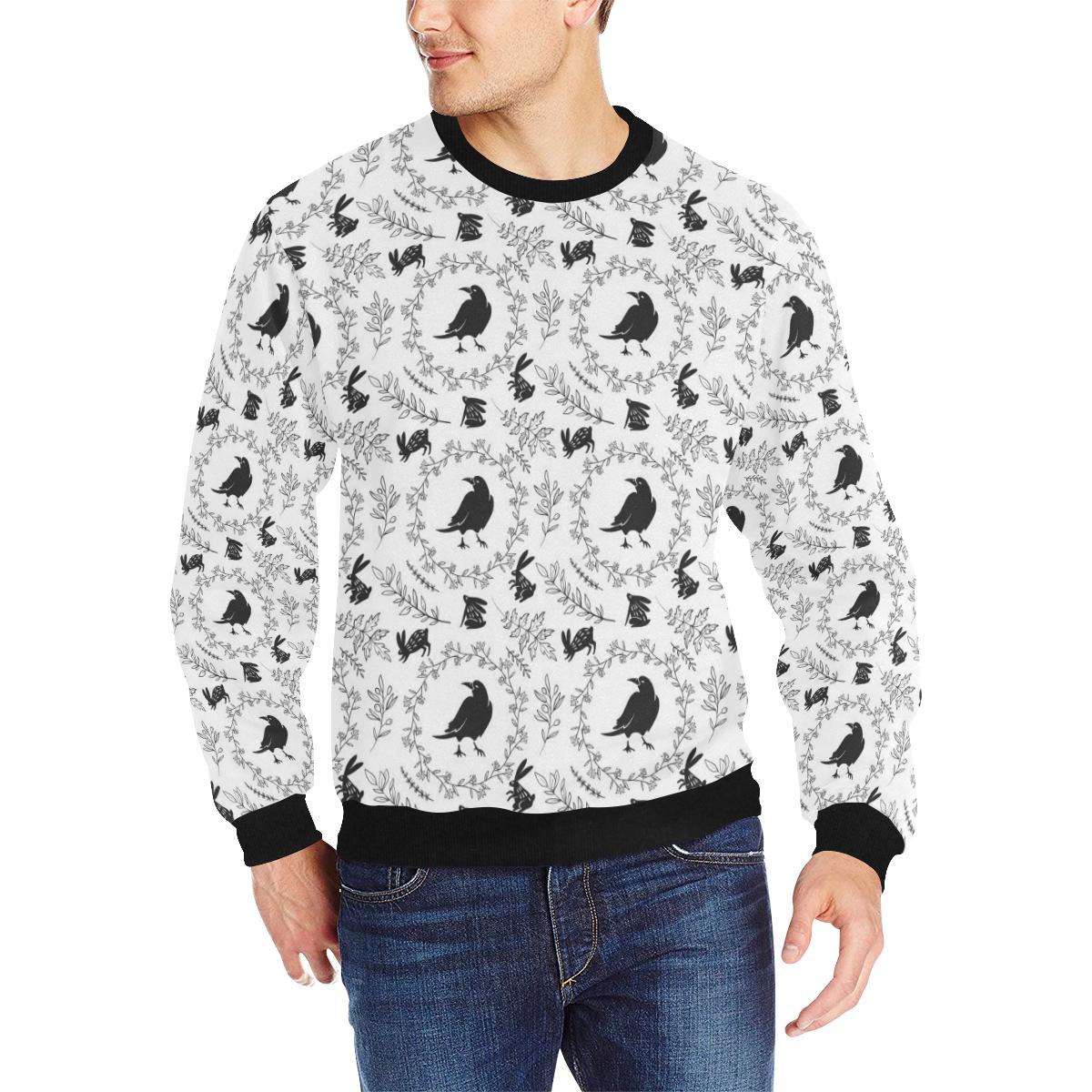 Crows floral wreath rabbit pattern Men’s Crew Neck Sweatshirt