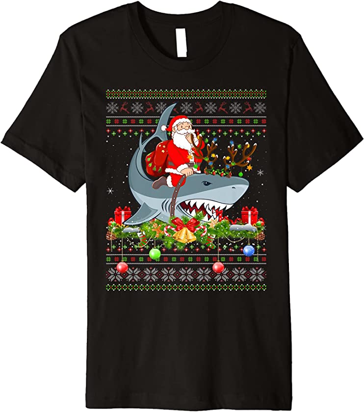 Shark Lover Ugly Santa Riding Shark Christmas Premium T-Shirt