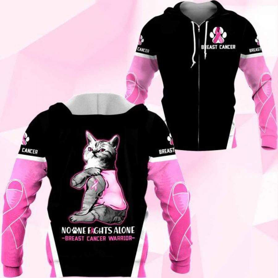 3D Breast Cancer Cat No One Fight Alone Hoodie T-Shirt Sweatshirt SU110304