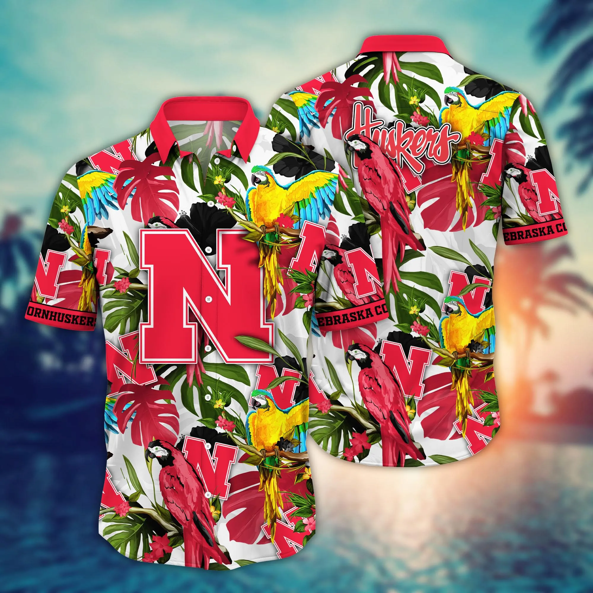 Nebraska Cornhuskers NCCA Hawaiian Shirt Tan Linestime Aloha Shirt