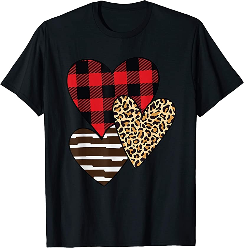 Red Buffalo Plaid Leopard Heart Happy Valentine’s Day T-Shirt