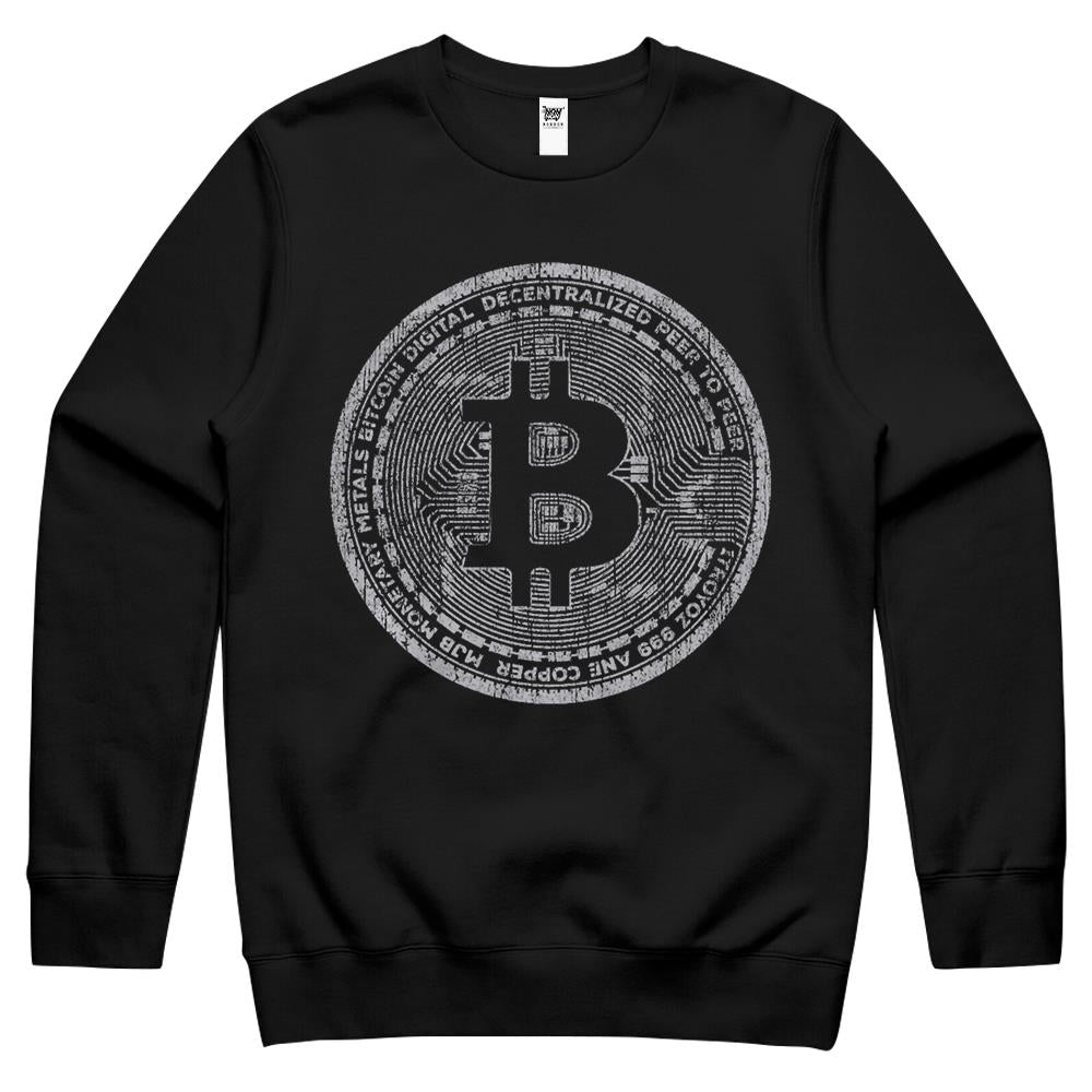 Bitcoin Coin Hoodie Distressed – Crypto – Satoshi Nakamoto Crewneck Sweatshirt