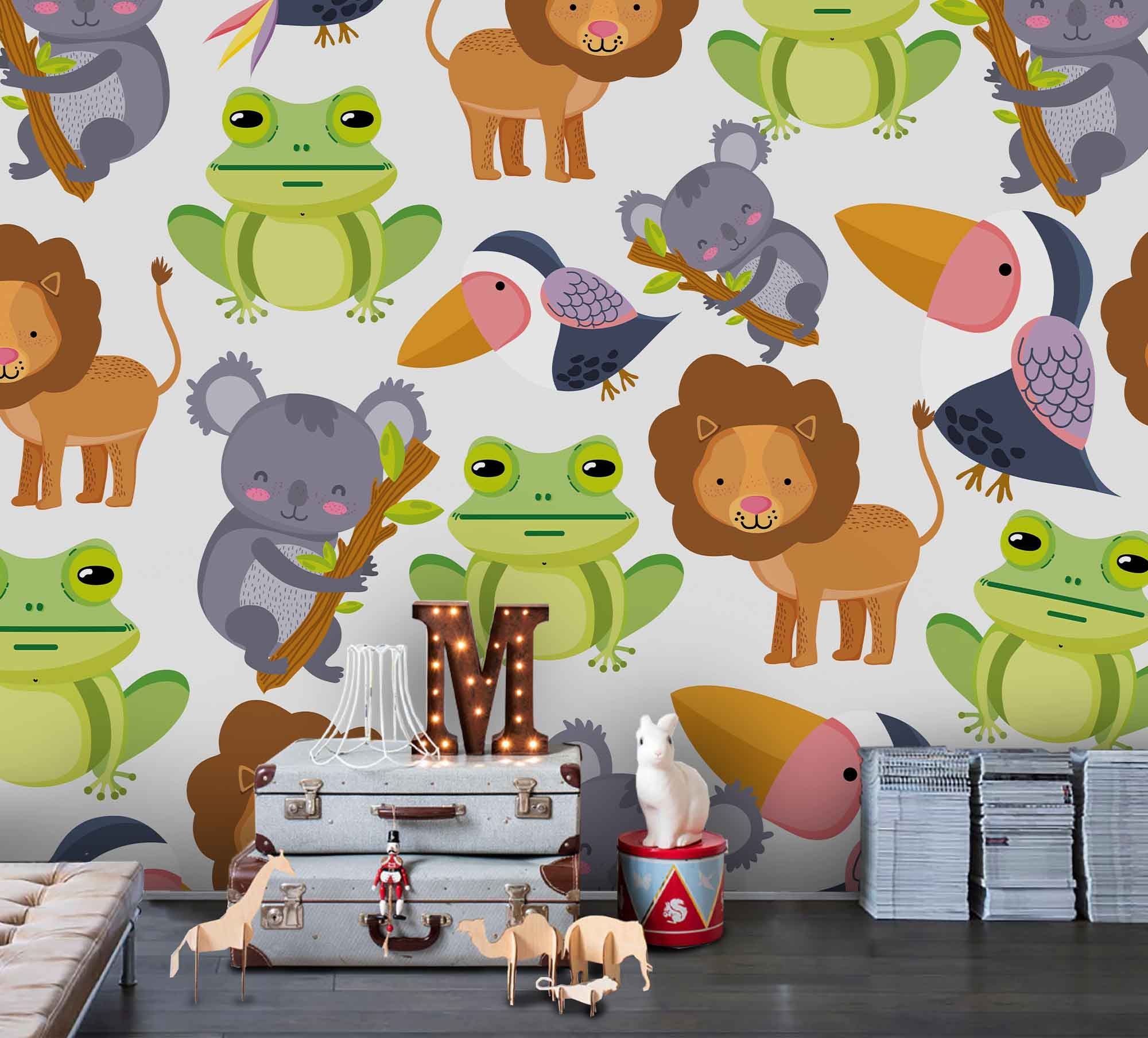 3D Cartoon Color Animal Frog Lion Wall Mural Wallpaper A214 Lqh