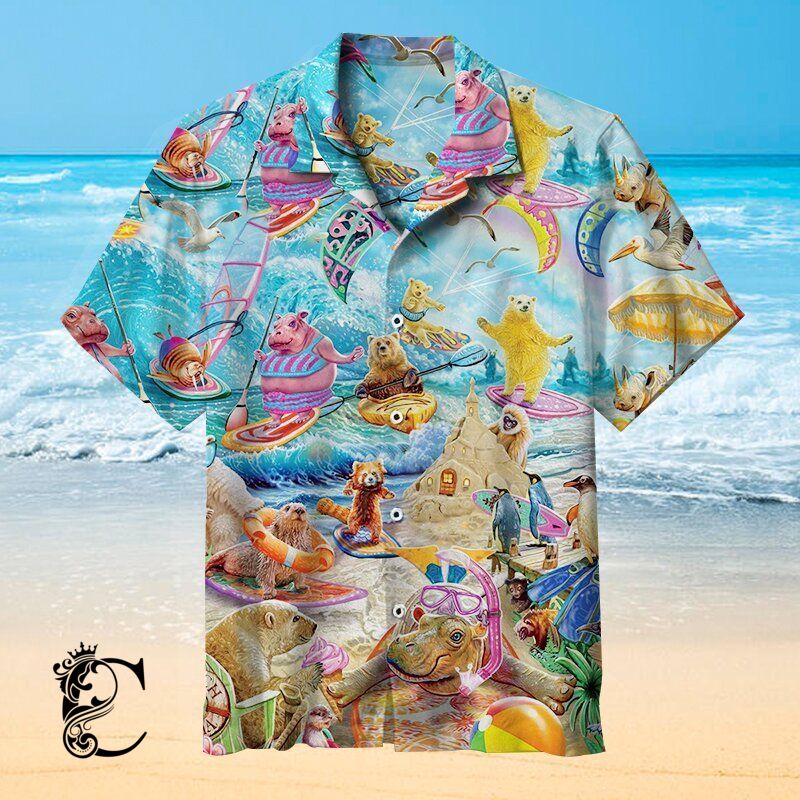 Animal Beach Mania- Surfing Limited Edition L Hawaiian Shirt