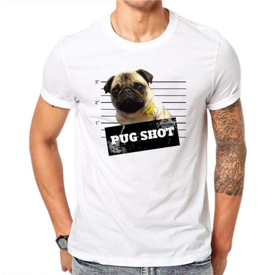 100% Cotton Cute Dog Design Men Casual Tops French Bulldog T-Shirt Novelty Short Sleeve Tee Pug Shot Printed White Shirts