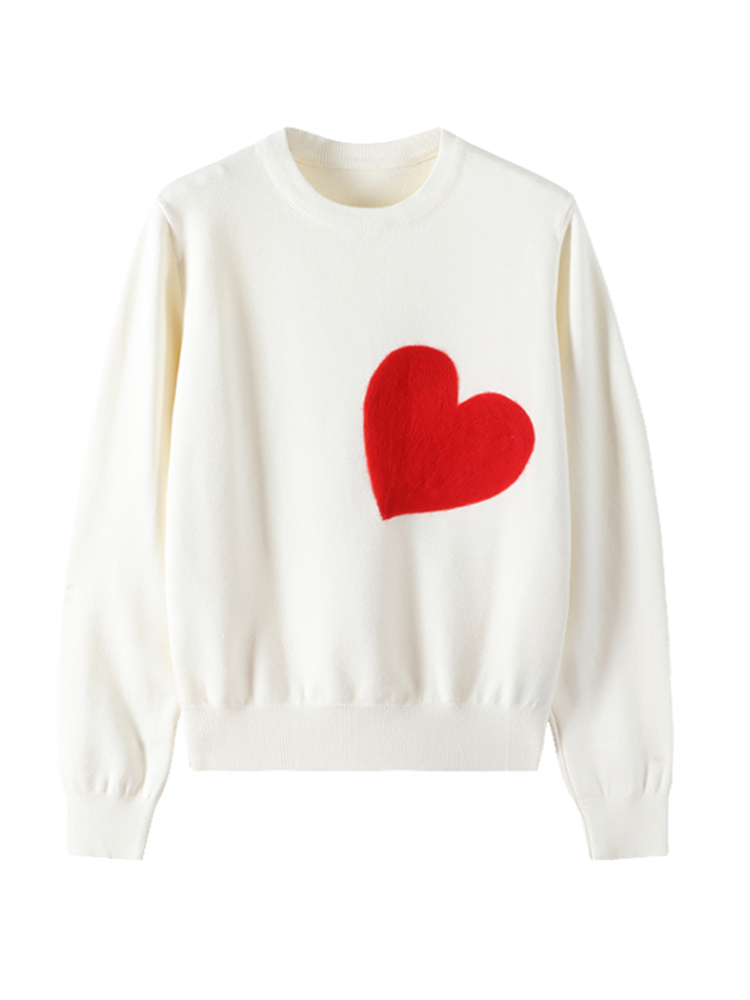 Wholesale Women Knit Sweater Embroidery Red Heart O-Neck Simple Style Fall Spring Autumn Slim Pullover Harajuku C-051-1 alx