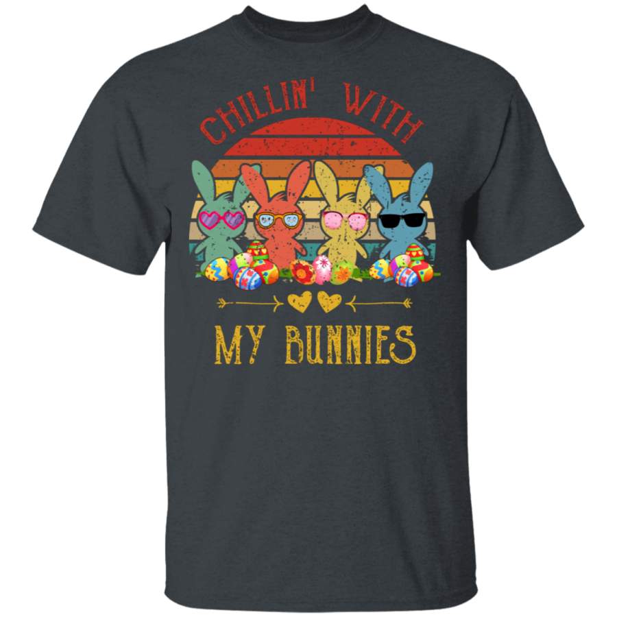 Vintage Retro Chillin With My Bunnies Peeps Easter Day Peeps Teacher T-Shirt