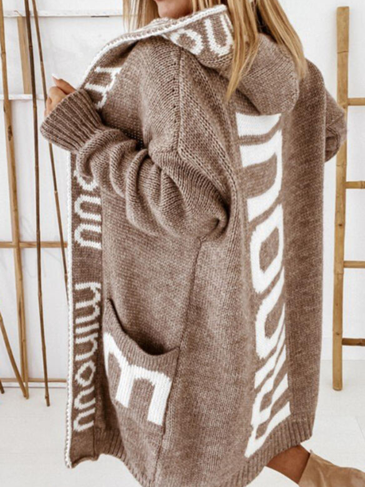 Sweater Woman Winter Knitted Cardigan Hooded Letter Knit Casual Warm Loose Thick Sweaters Long Sleeve Cardigans Oversied Coat alx