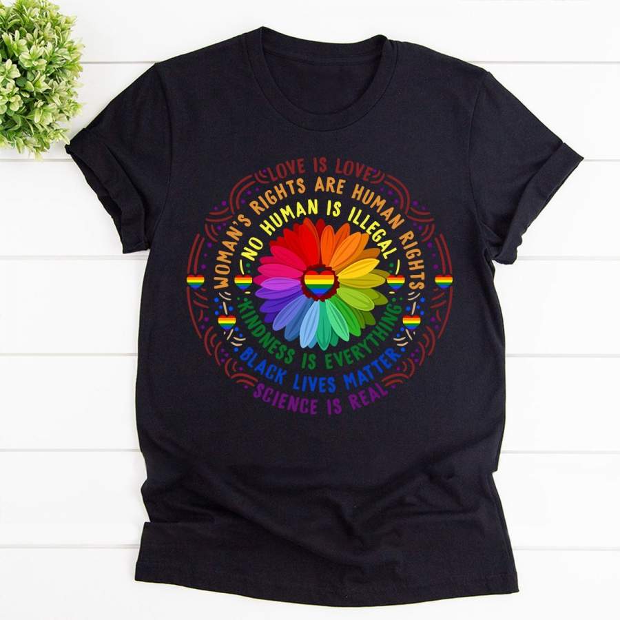 Rainbow Black Lives Matter Science LGBT Pride Flower Black Cotton T Shirt For Men and Women S-6XL Gift