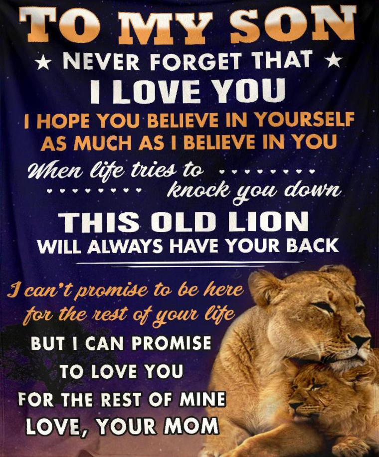 To My Son Never Forget I Love You Lion Premium Quilt Blanket Size Throw, Twin, Queen, King, Super King