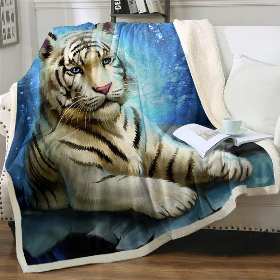 Majestic White Tiger Sherpa Blanket