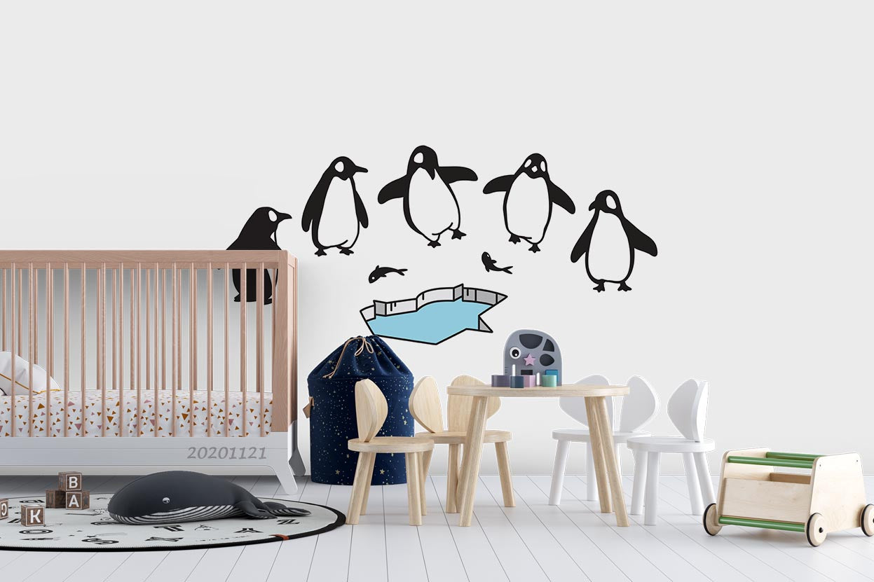 3D Cartoon Hand Drawn Penguin Animal Pattern Wall Mural Wallpaper Lxl