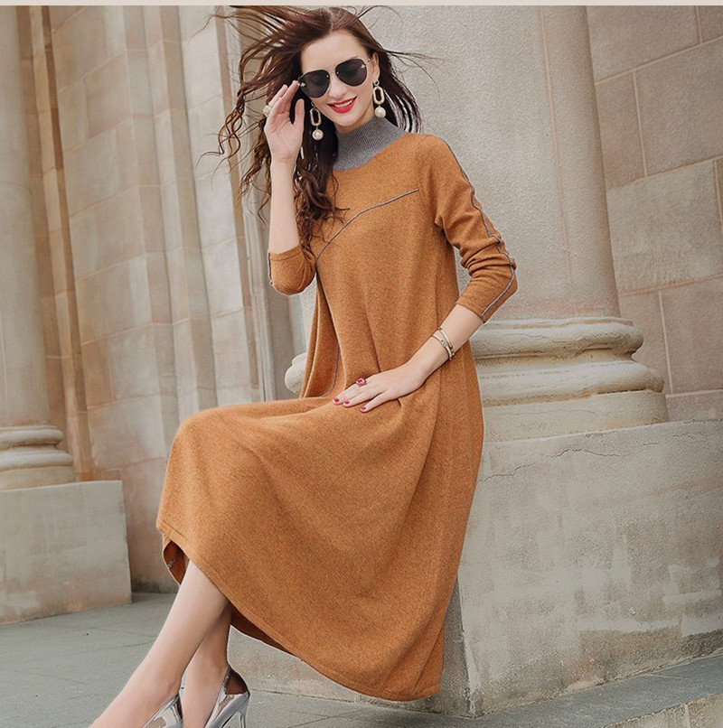 Winter Casual Elegant Warm Loose Jacquard Knited Sweater Dress 2020 Autumn Plus Size Women Bodycon Turtleneck Long Wool Sweates alx