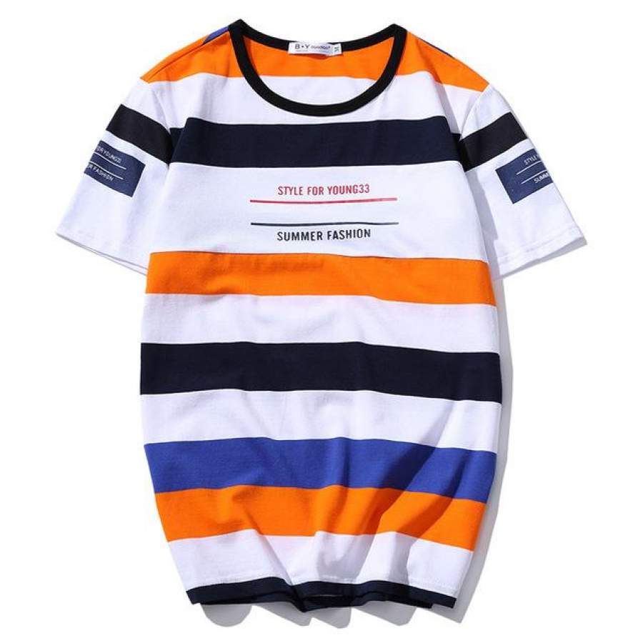 Summer New Fashion Clothing Letter Striped Slim Fit Short Sleeve Tee Shirts Men Casual T-Shirt