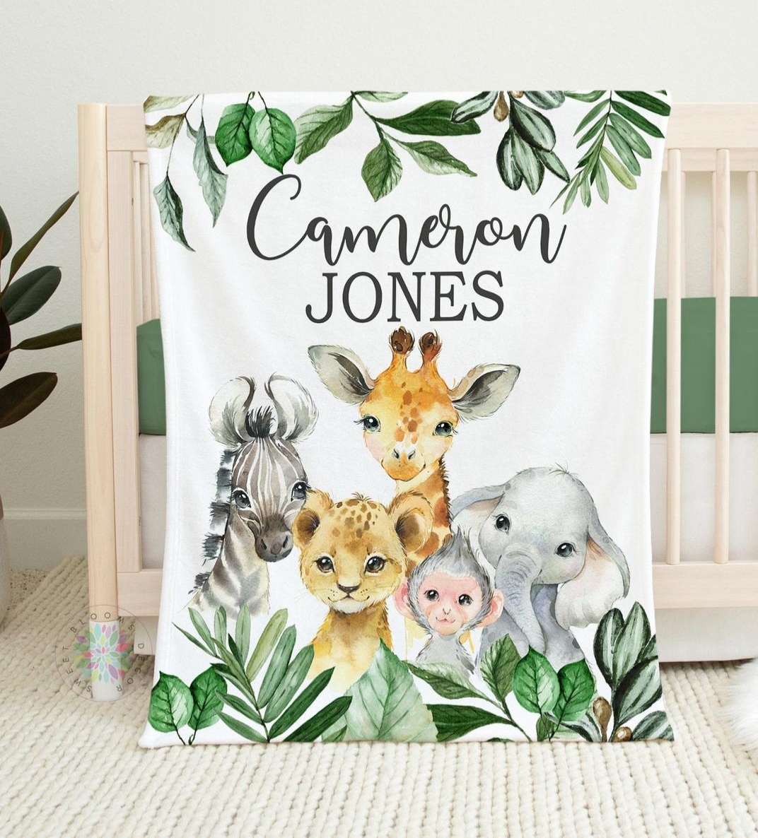 Safari Animals Baby Boy Blanket, Personalized Baby Blanket Gift, Baby Shower Gift