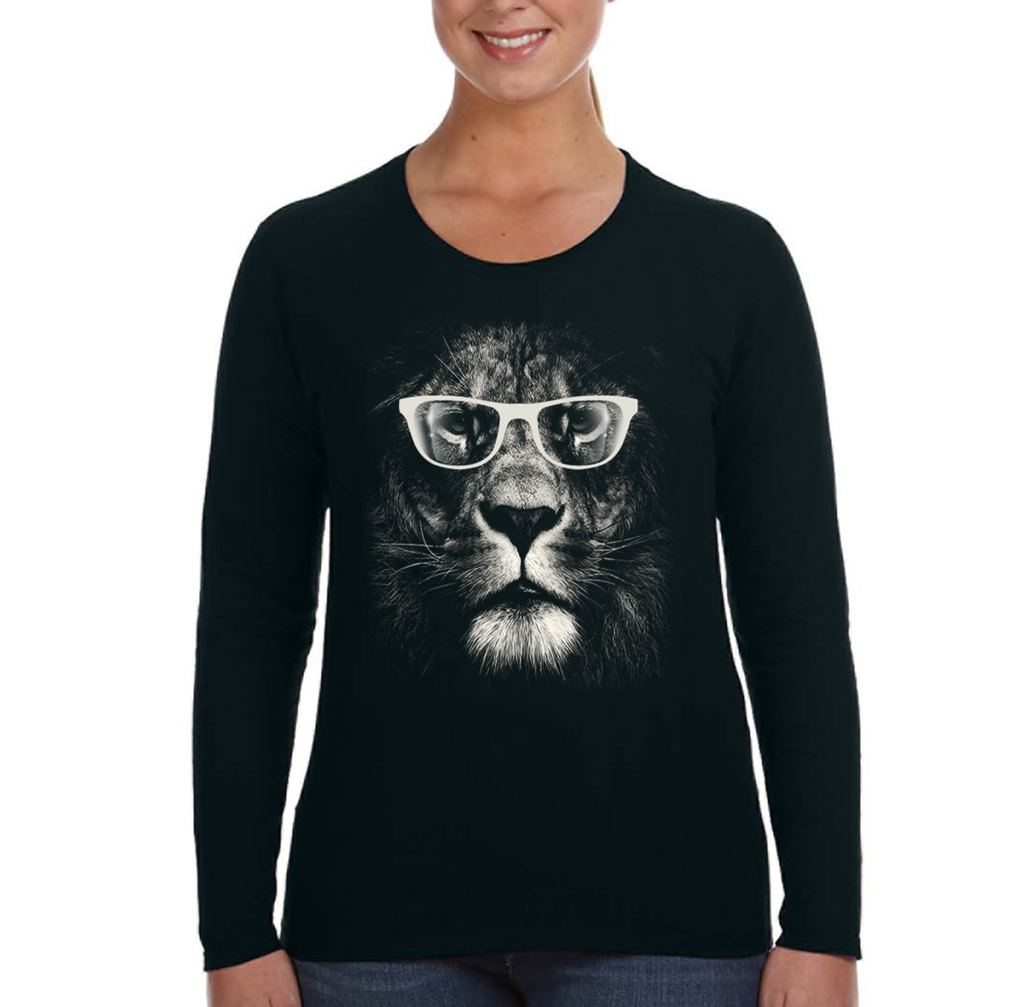 Xtrafly Apparel Women’S Lion Glasses Safari Tiger Cat Animal Long Sleeve T-Shirt