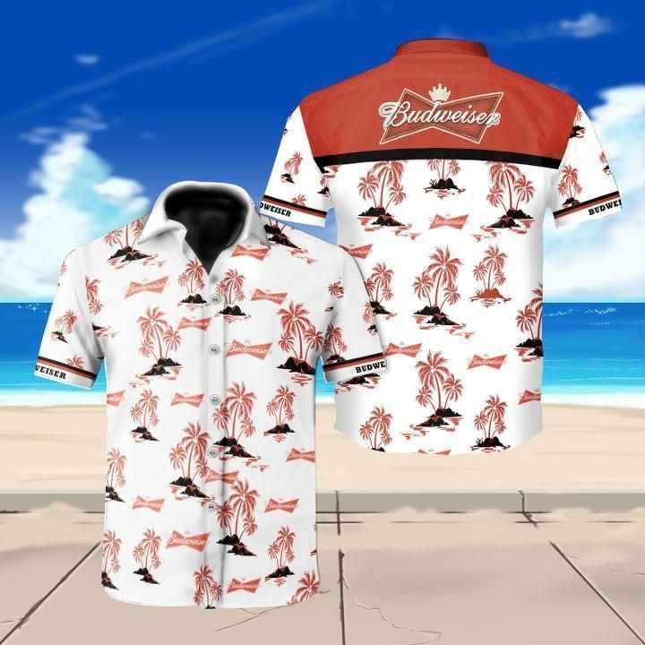 Budweiser Beer Floral Hawaii Shirt White Men Women Beach Wear Short Sleeve Ha93428