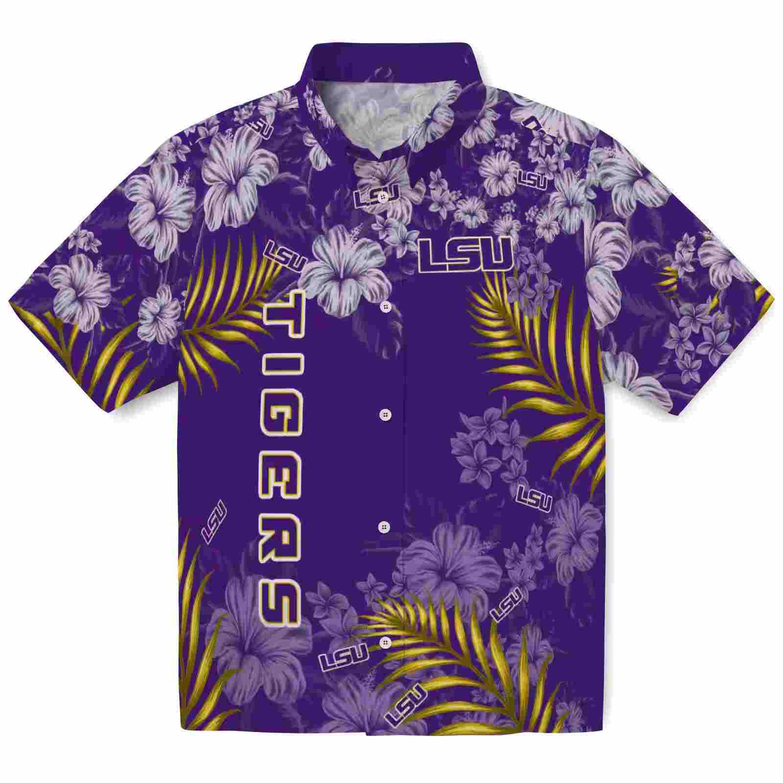 Lsu Tigers Hibiscus Print Purple Hawaiian Shirt