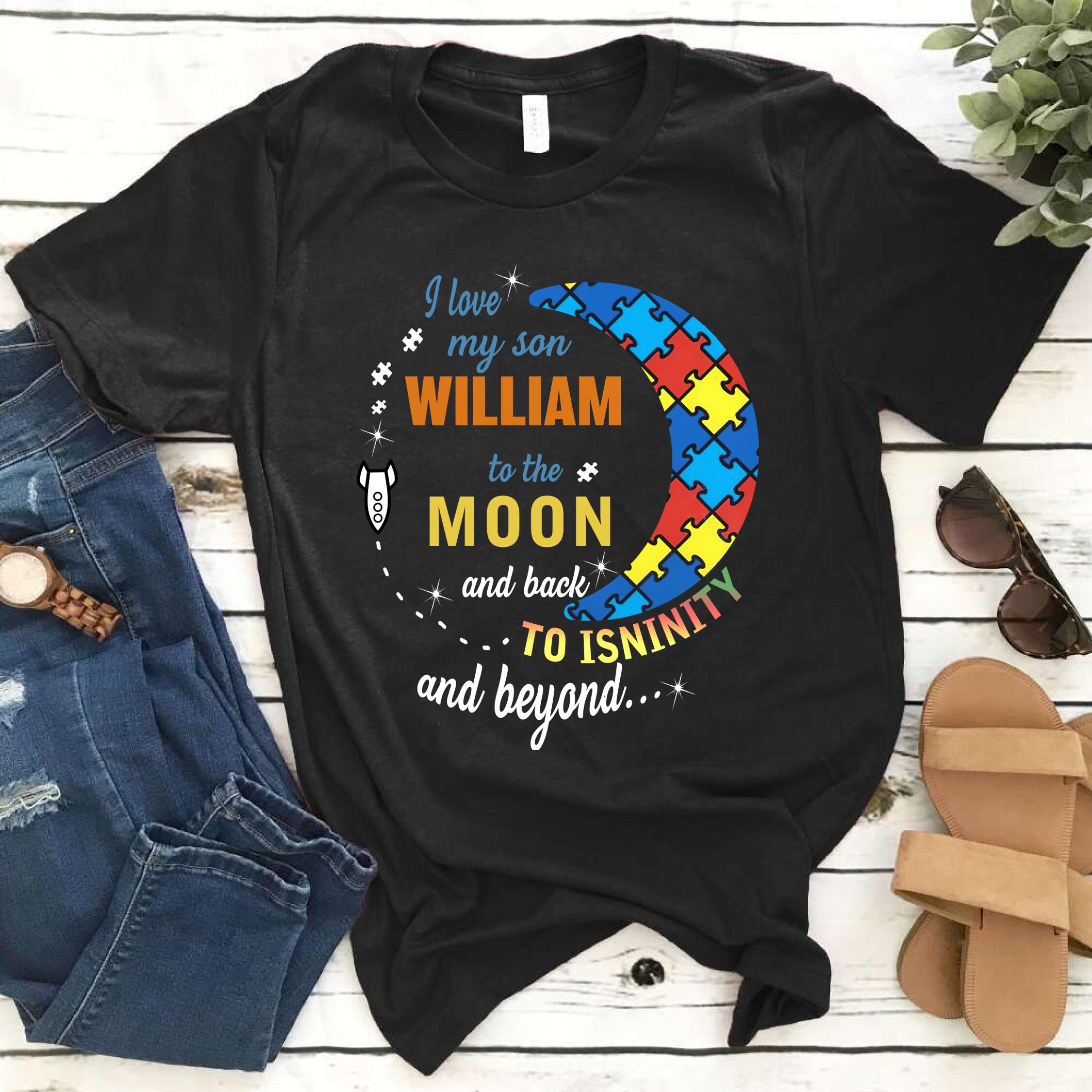 Personalized Love My Kid To The Moon Autism Gift For Family Gift For Autism Mom Dad- Standard T-shirt