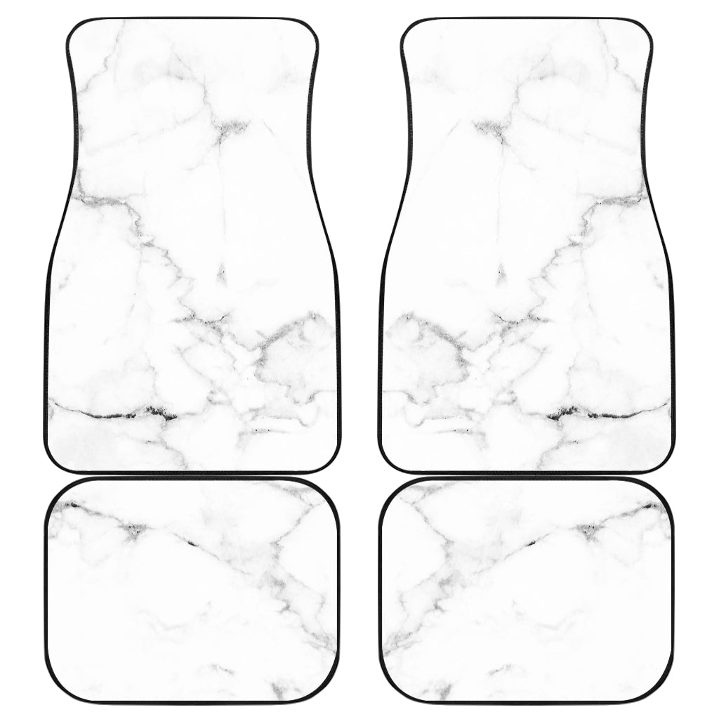 White Grunge Marble Print Front And Back Car Floor Mats, Front Car Mat