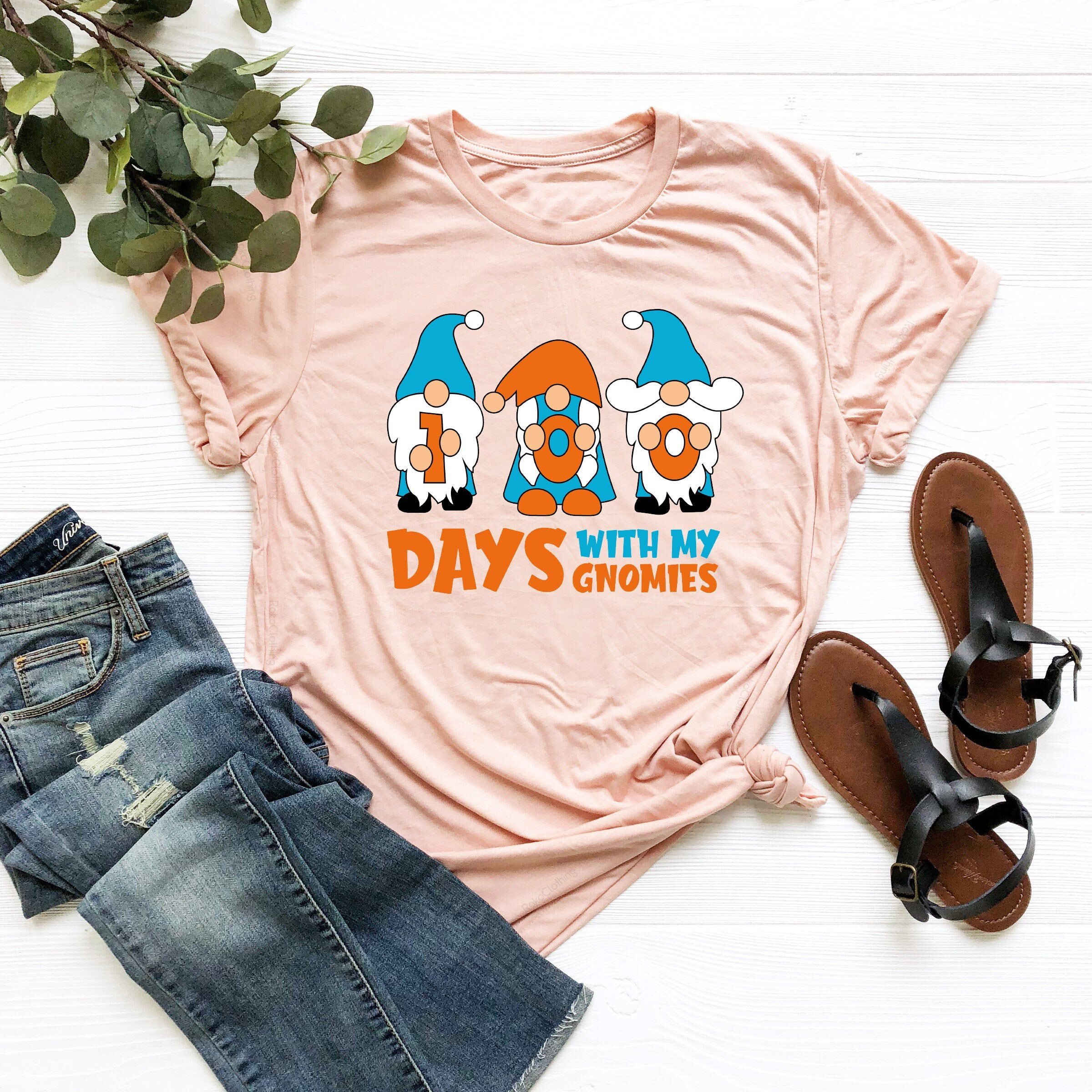 100 Days With Gnomies Shirts, 100 Magical Days Shirts, Unicorn Shirts, 100Th Day Of School Celebration, Girls 100 Days Of School T-Shirt