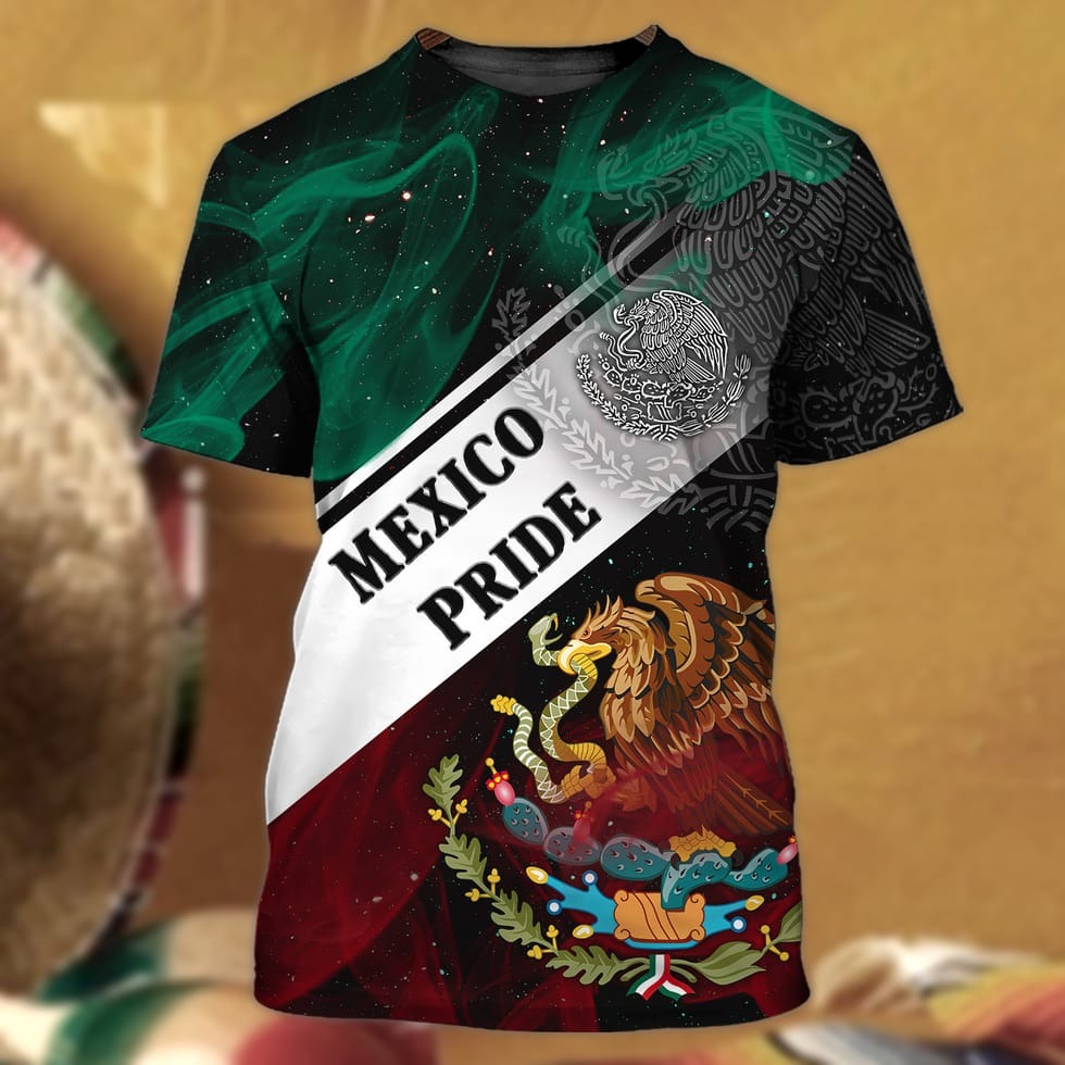 3D Full Printed Mexico Smock Tshirt, Golden Eagle Mexican Shirts, Sublimation Mexico Tshirt For Him, Mexico Gifts