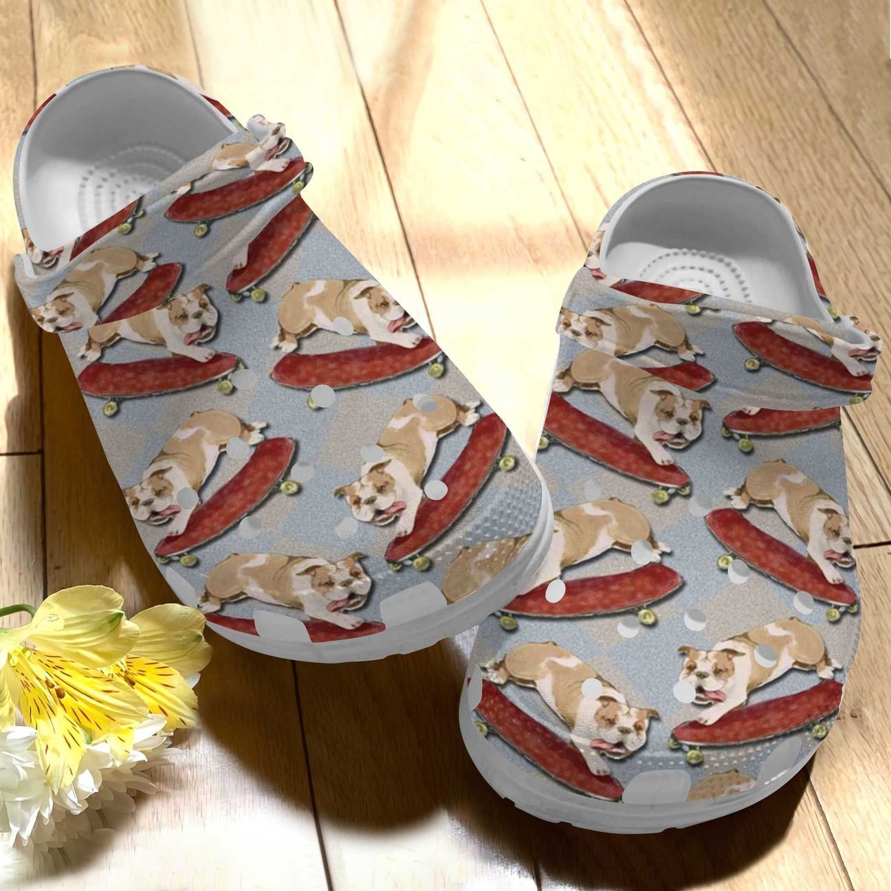 Bulldog Personalized Clog, Custom Name, Text Cute Bulldog Pattern Skateboarding, Fashion Style For Women, Men, Kid, Print 3D