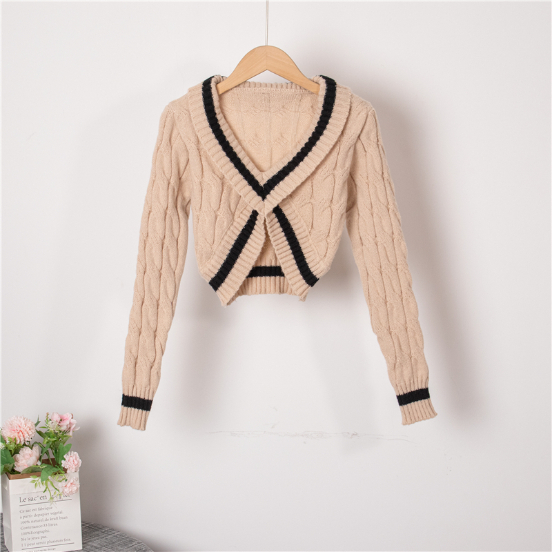 Chic Y2K Streetwear Sexy Cropped Sweater Women Autumn Winter Slim Knitted Sweater Women V-neck Fashion Pullover Sweaters 23478 alx