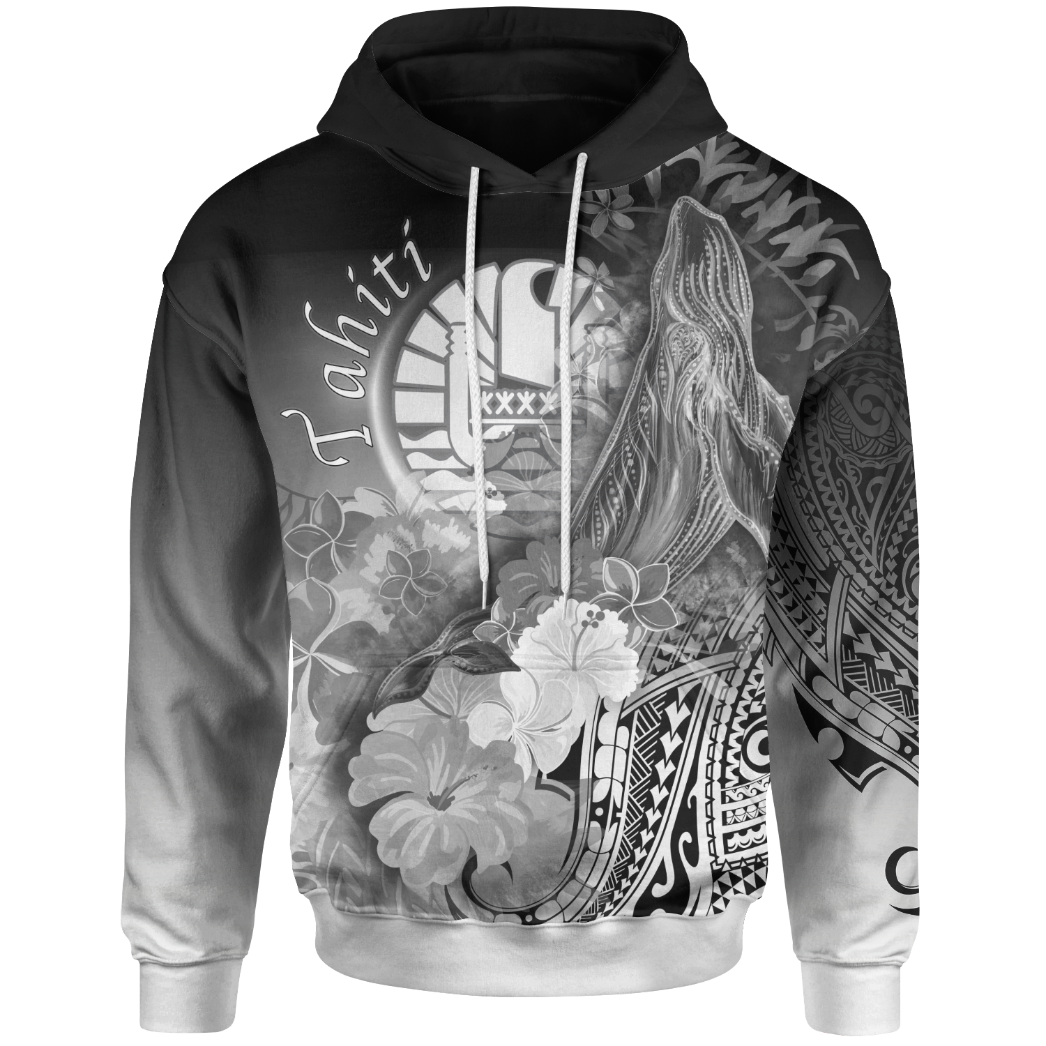 Tahiti Hoodie – Humpback Whale With Tropical Flowers (White)