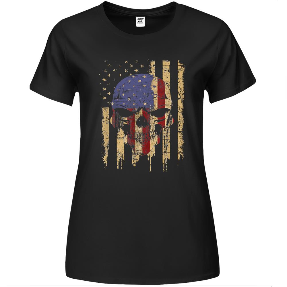 Us Flag Skull Patriotic American Death Grim Reaper Gift Premium Womens Tshirts