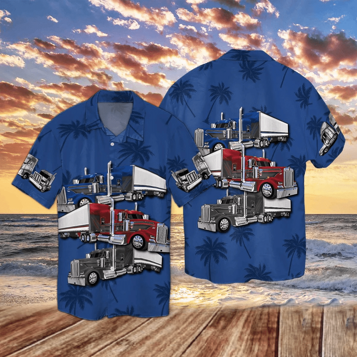 Amazing Truck Navy Pattern Hawaii Shirts Dh Ha107150