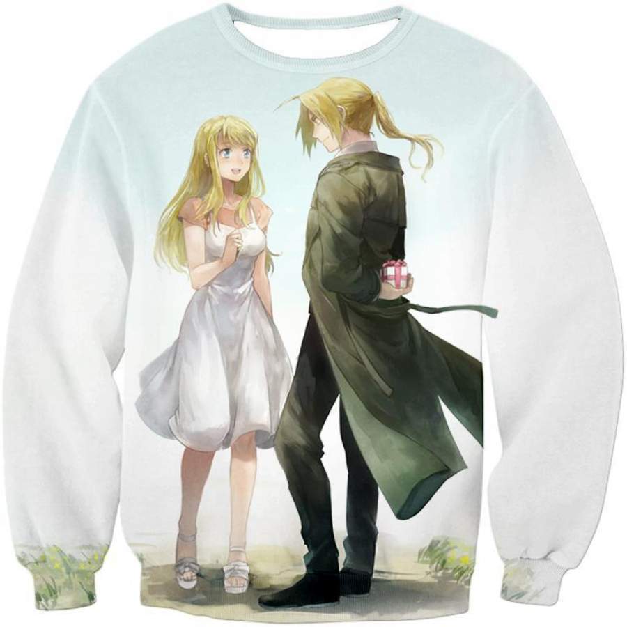 Fullmetal Alchemist Fullmetal Alchemist Super Cute Couple Edward x Winry Amazing White Sweatshirt