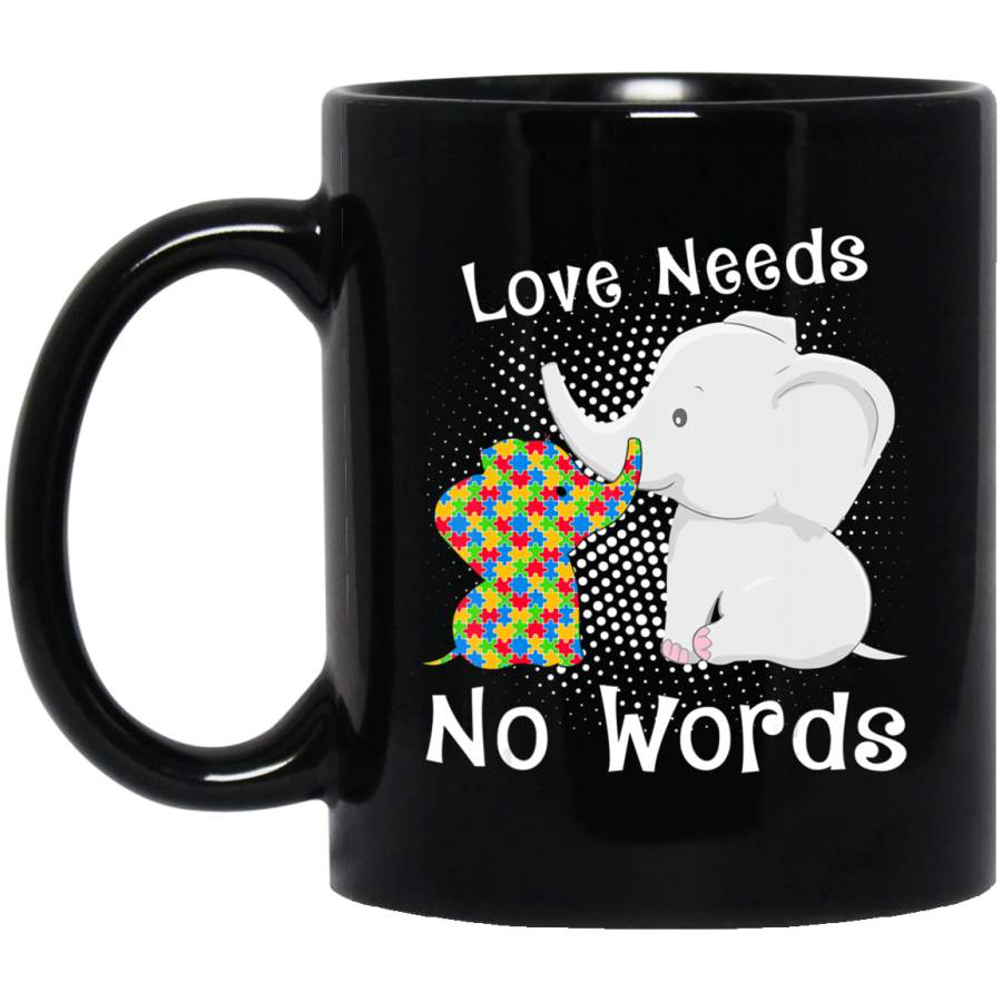 Love Cute Puzzle Elephant Autism Awareness Day Gifts 11oz 15oz Black Mug Idea 2nd April Puzzle Ribbon Support Autism Dad Mom Kids Autistic