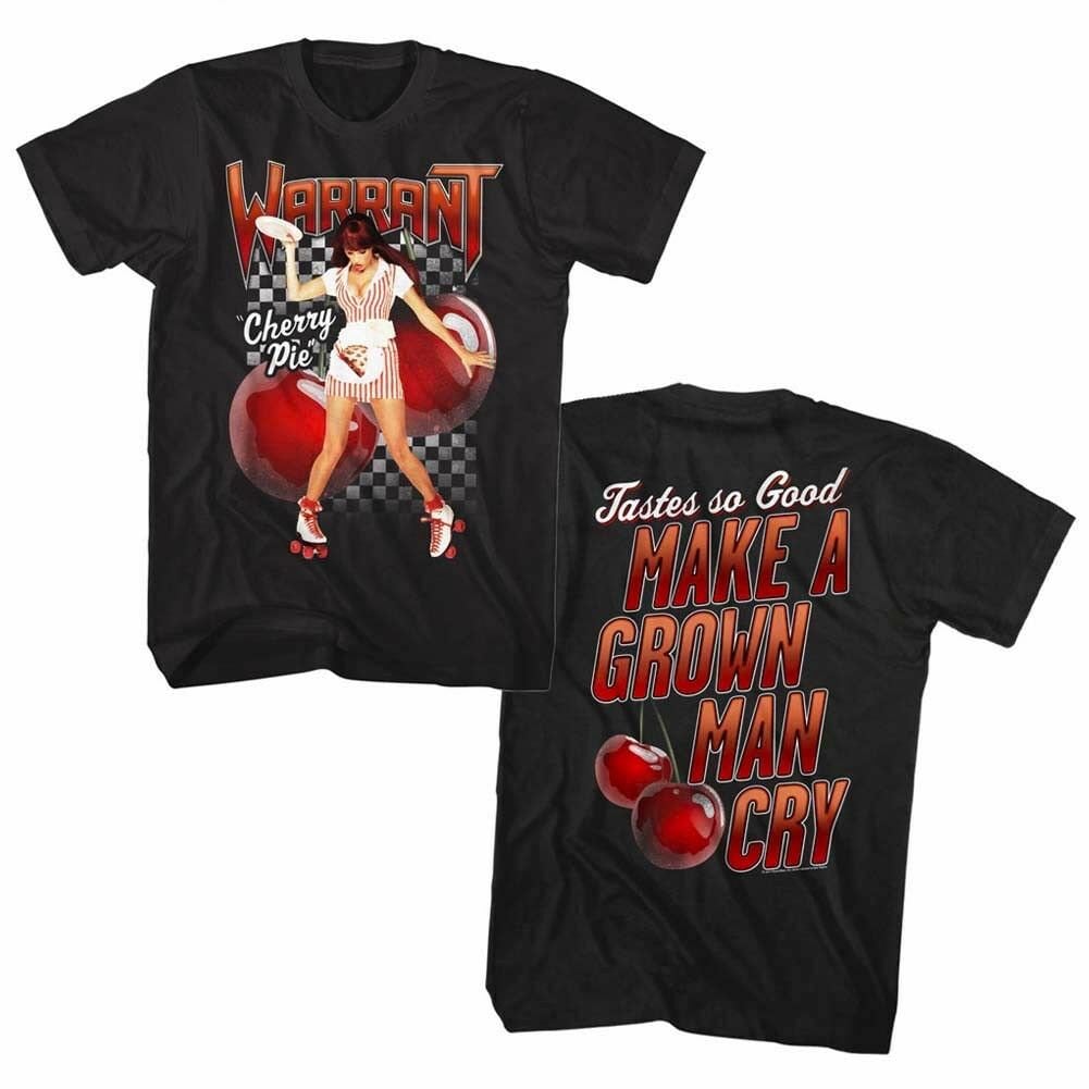 Warrant Men’s T-Shirt | Cherry Pie Make A Grown Man Cry Graphic Tee | Glam Metal Concert Tour Merch | Rock Band Music Shirt Gift For Him