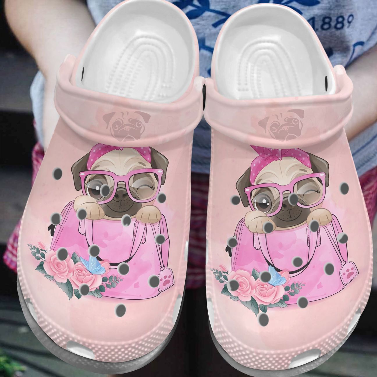 Pug Personalized Clog, Custom Name, Text, Color, Number Fashion Style For Women, Men, Kid, Print 3D Pink Pug