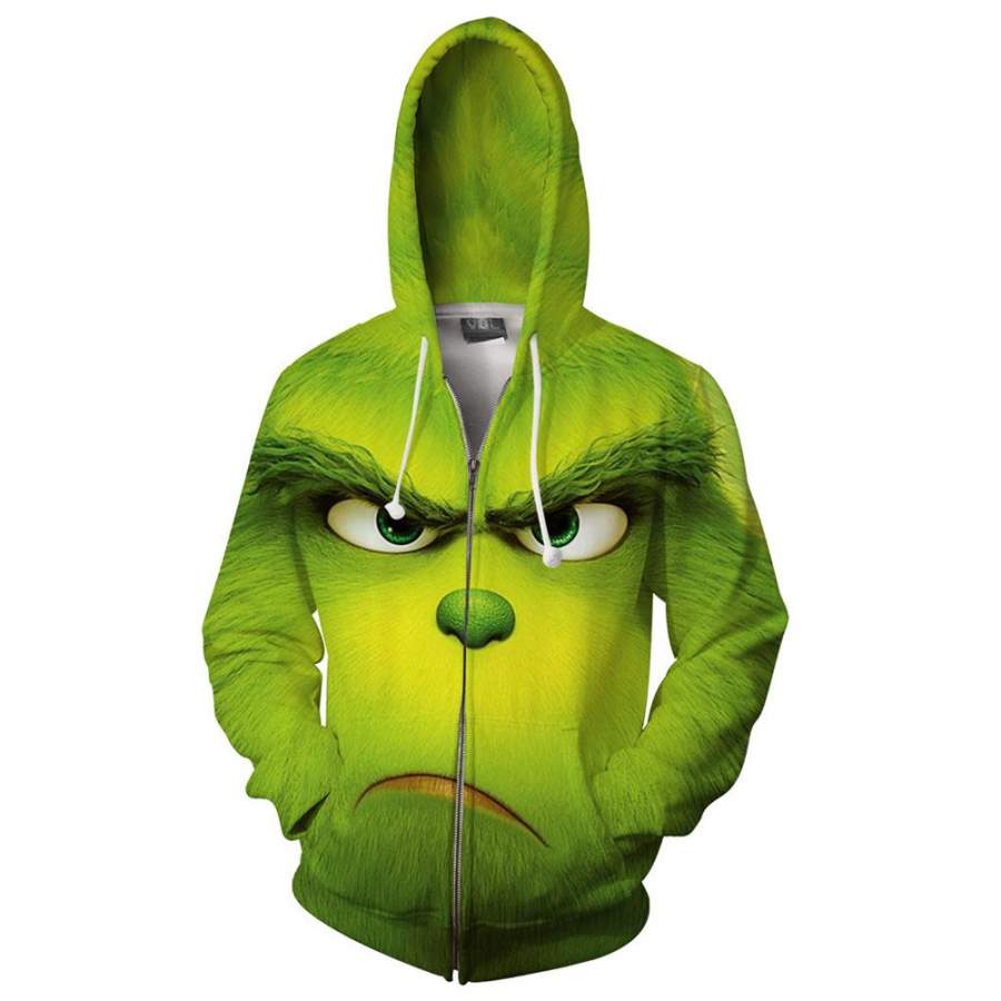 Grinch Hoodie – The Grinch Zip Up Hooded Sweatshirt CSSG004