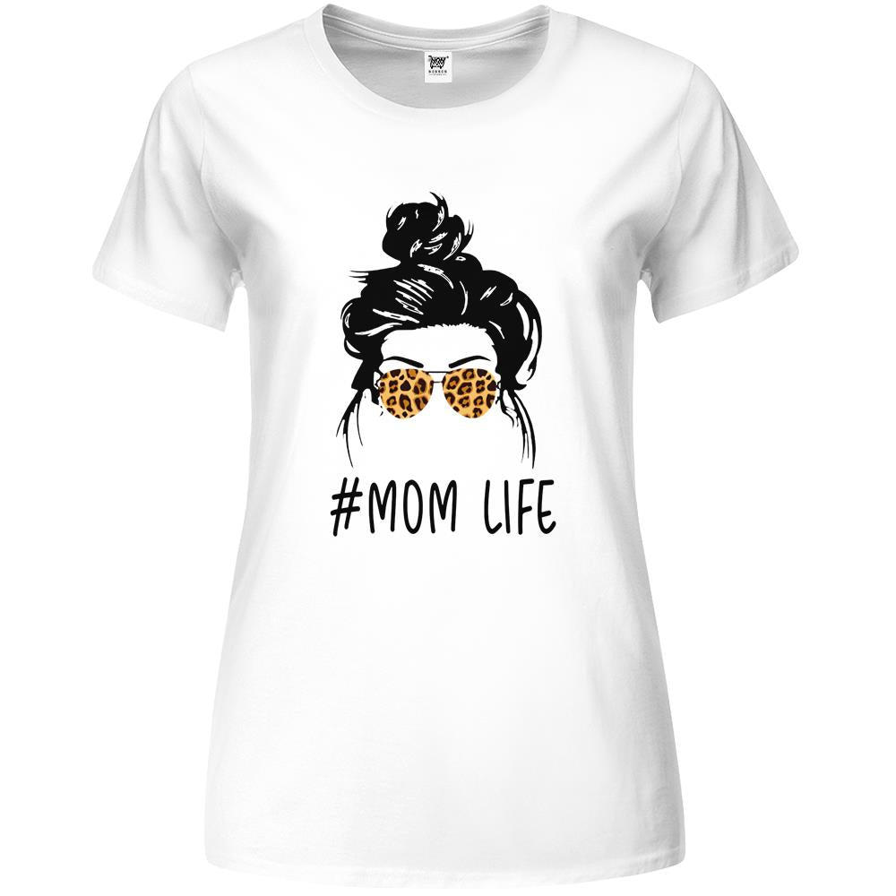 Classy Mom Life With Leopard Pattern Shades & Cool Messy Bun Premium Womens Tshirts