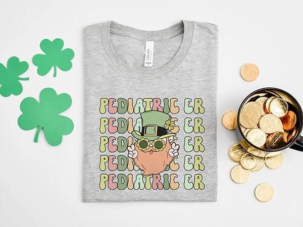 Retro Pediatric ER St Patrick’s Day T-Shirt, Funny Peds ED Nurse Rn Tech Saint Patty’s Shirt, Emergency Room Dept Nurse Groovy Tshirt